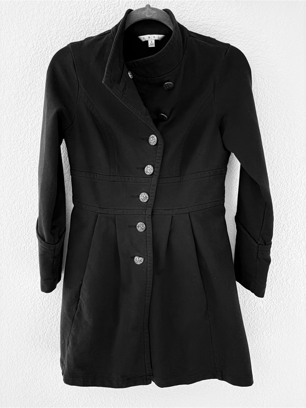 CAbi Black Tailored Button-Front asymmetrical closure Coat